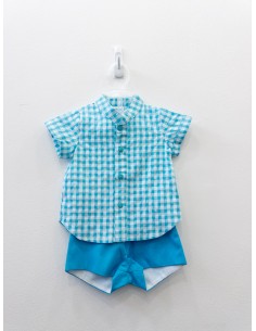 set short turquesa y camisa cuadros turquesas