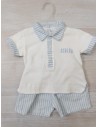set short rayas celestes y top blanco