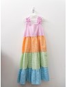vestido cuadros de colores naranja, verde, azul, rosado