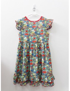 vestido flores rojas, amarillas, azules