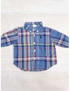 camisa manga larga cuadros azules con verde