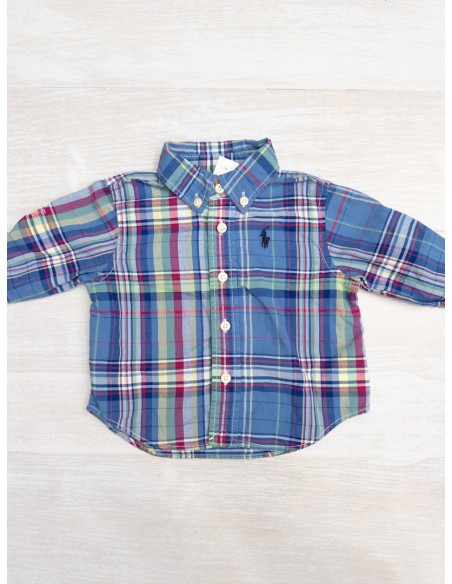 camisa manga larga cuadros azules con verde