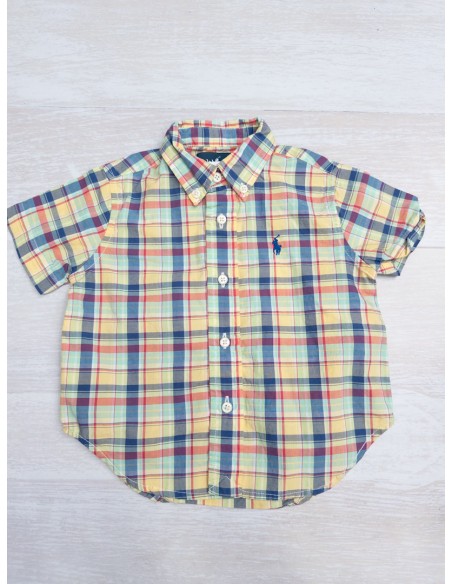 camisa manga corta cuadros amarillos verdes y azules