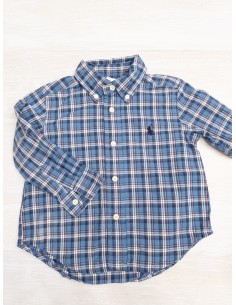 camisa cuadros azules y lineas naranja