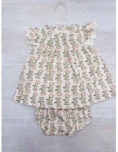 set blanco con hojas hojas verdes y flores rosadas