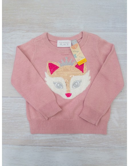 sueter rosado con gato de lentejuelas
