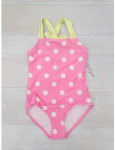 pantalon de baño rosado con bolas blanca