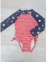pantalon de baño rayas azules rojas con mangas estrellas