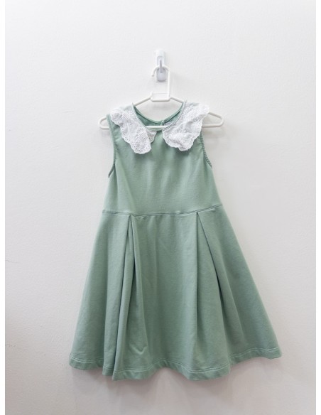 vestido verde algodon con cuello blanco