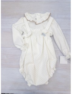 set manga larga con enterizo blanco con puntitos grises