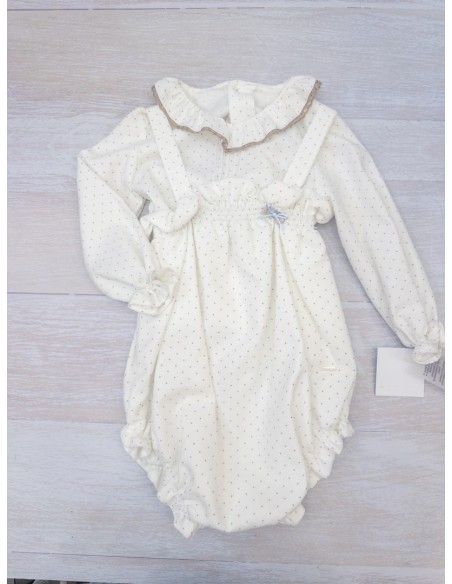 set manga larga con enterizo blanco con puntitos grises