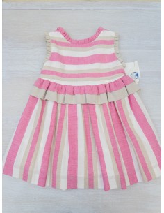 vestido rayas rosadas, beige y blancas