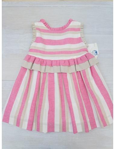 vestido rayas rosadas, beige y blancas