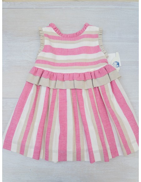 vestido rayas rosadas, beige y blancas