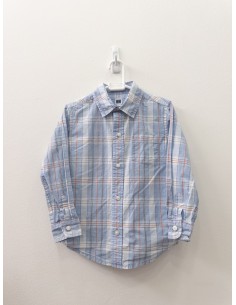 camisa manga larga cuadros celestes rayas naranja