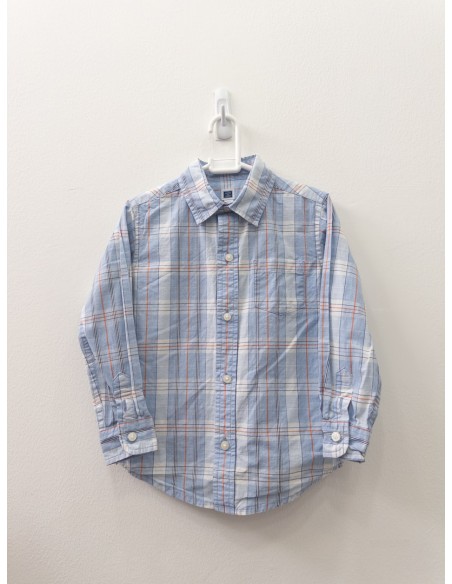 camisa manga larga cuadros celestes rayas naranja