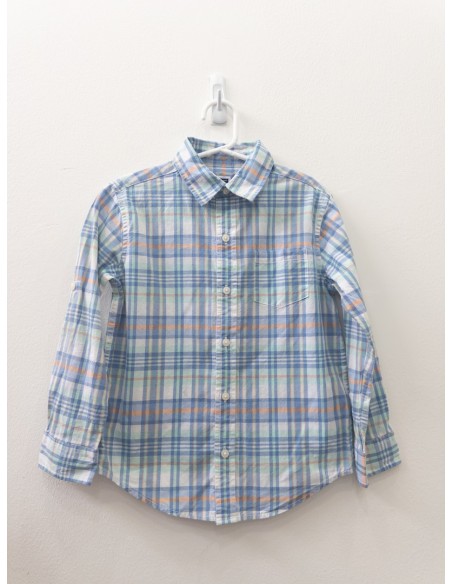 camisa cuadros azules, turquesas y naranjas