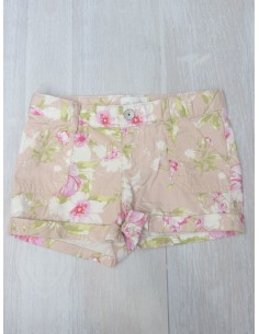 short beige flores fucsias