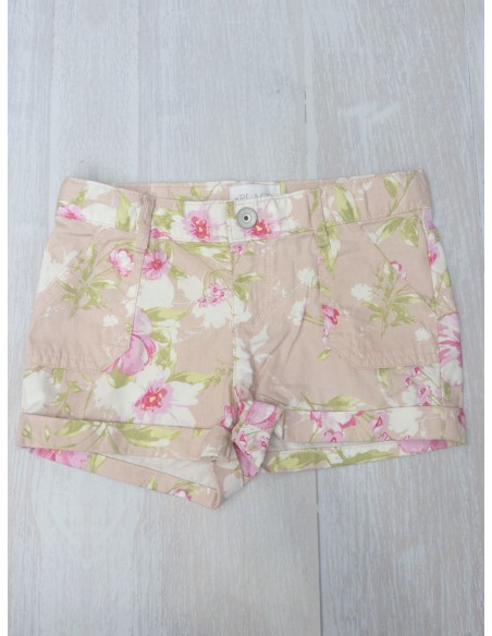 short beige flores fucsias