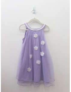 vestido morado con tul y flores