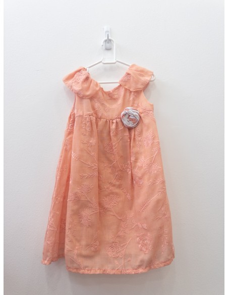 vestido salmon con flores en relieve