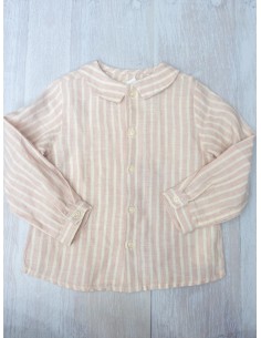 camissa manga larga palo rosa con rayas beige