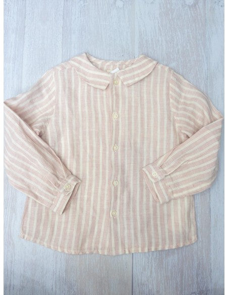 camissa manga larga palo rosa con rayas beige