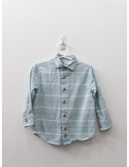 camisa turquesa con raya blanca y cafe