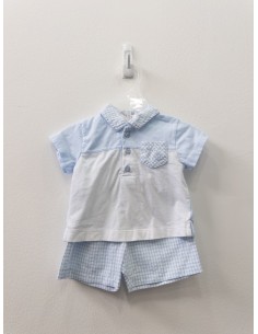 set camisa blanca con celeste y short de cuadros blancos con celestes