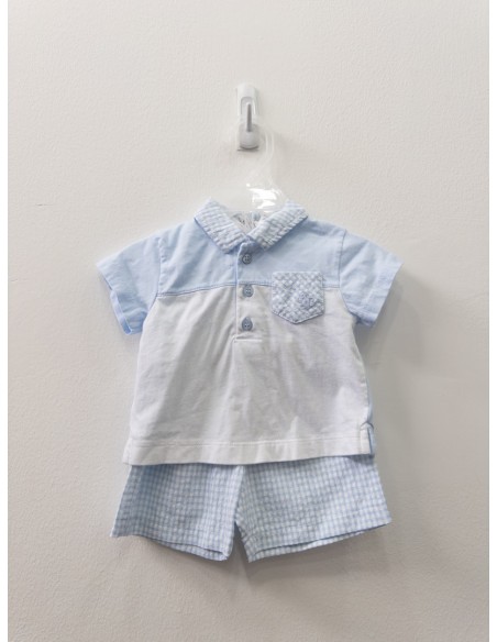 set camisa blanca con celeste y short de cuadros blancos con celestes