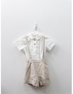 set camisa blanca romper beige
