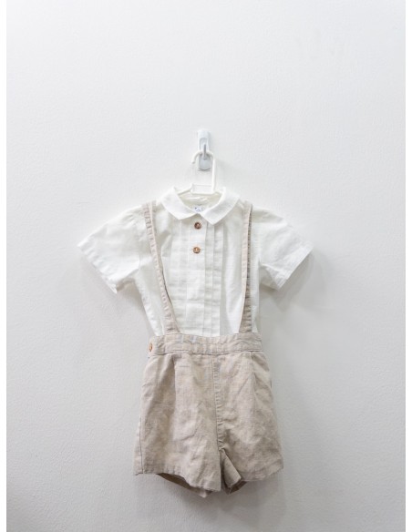 set camisa blanca romper beige