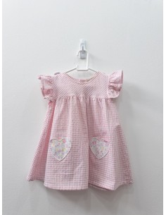 vestido cuadros rosados y lazos con flores