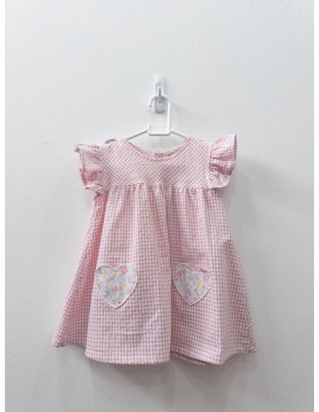 vestido cuadros rosados y lazos con flores