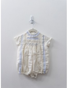 enterizo lino beige con detalles celestes