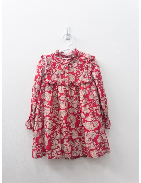 vestido fucsia con flores beige