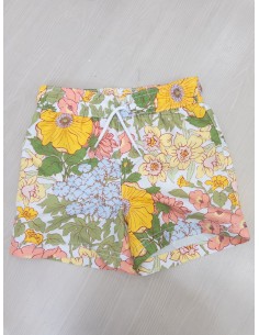 pantalon de bano flores amarillas con coral