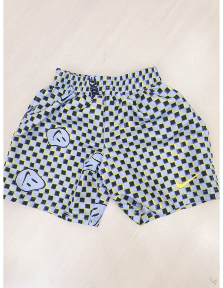 pantalon de bano cuadros celestes y negros y rayas amarillas