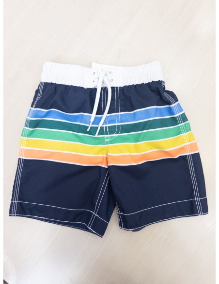 pantalon de bano con rayas azul amarillo verde y naranja