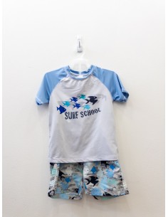 set pantalon de bano y camiseta de agua tiburones grises azuk