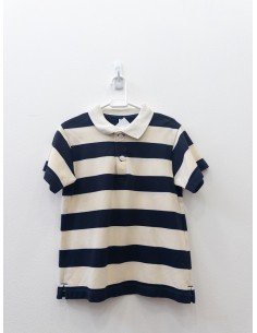 camiseta tipo polo franjas beige y azules