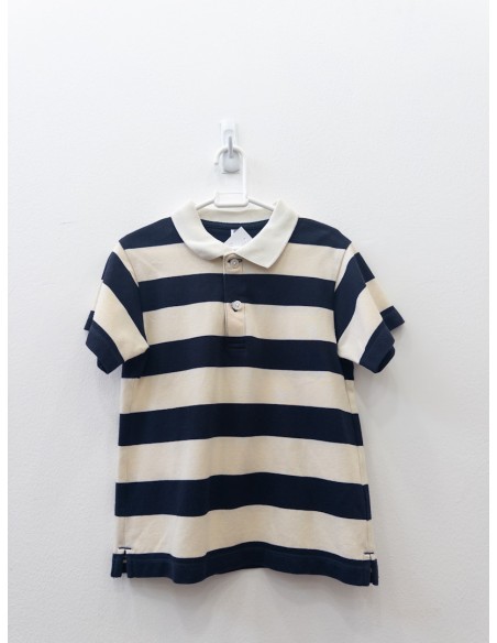camiseta tipo polo franjas beige y azules
