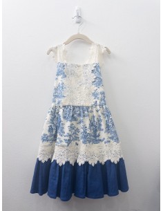 vestido lino con print dibujos azules