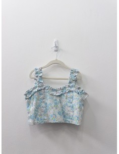 set falda y top flores celestes y rosadas