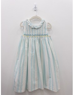 vestido rayas turquesas, detalles amarillo