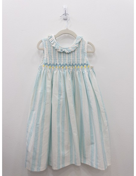 vestido rayas turquesas, detalles amarillo