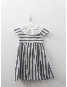 vestido rayas gris azul oscuro y blancos