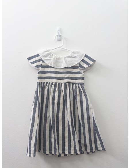 vestido rayas gris azul oscuro y blancos