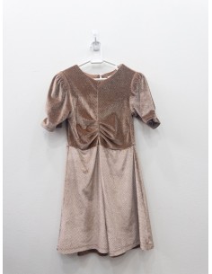 vestido gamuza cafe con brillos dorados