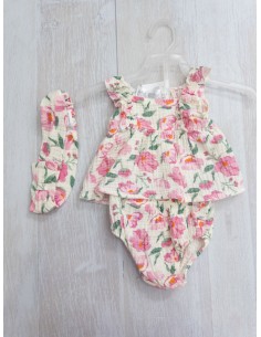 set beige con flores rosdas